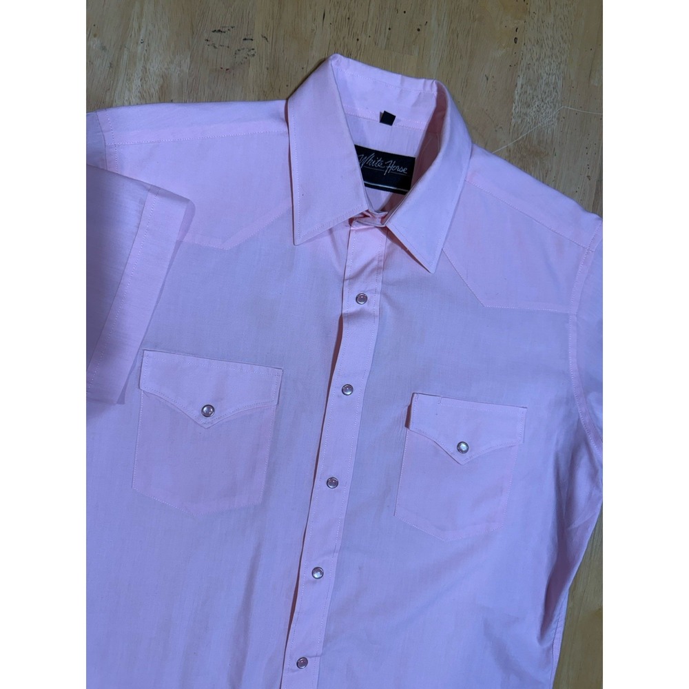 White Horse Western Shirt Mens Medium Pink Pearl Snap Short Sleeve Cowboy